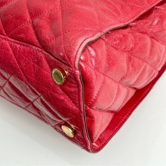 Michael Kors Susannah Red Quilted Chain Shopper Tote Bag